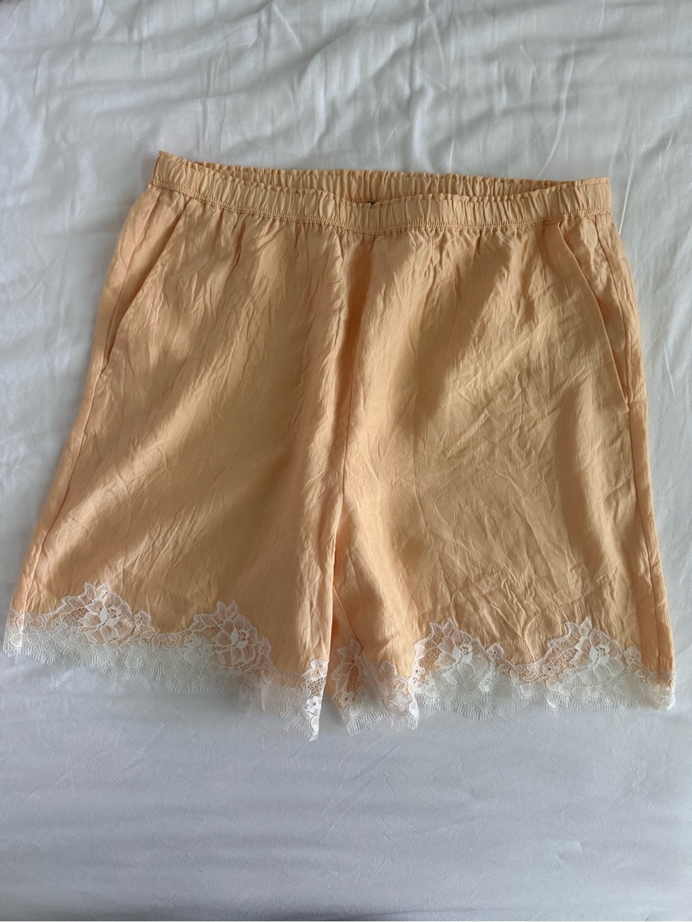 J Crew 5" Stratus lace-trim short in textured satin